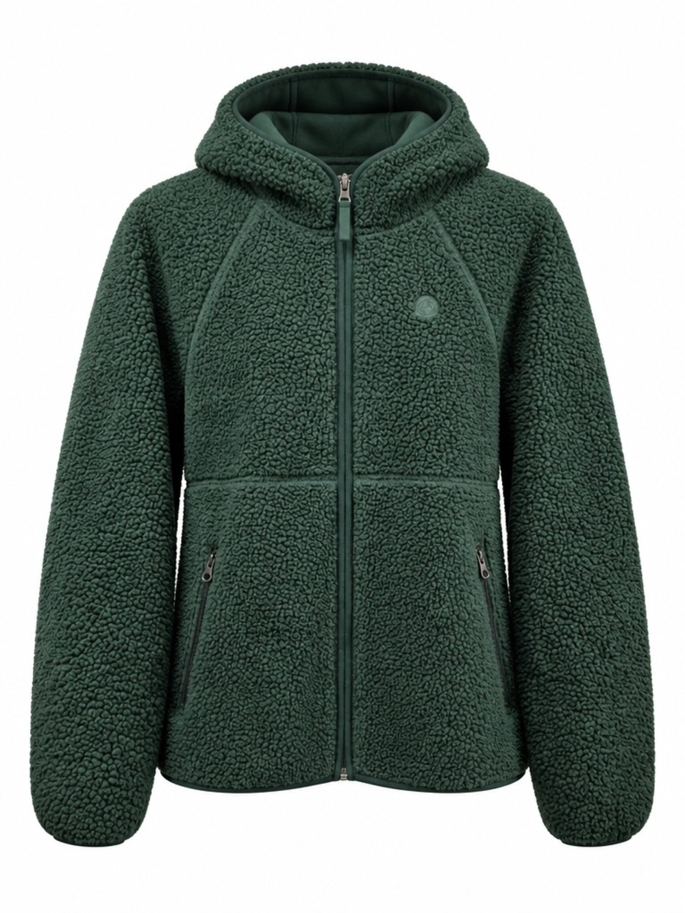 Plush Hooded Teddy Jacket in Forest Green